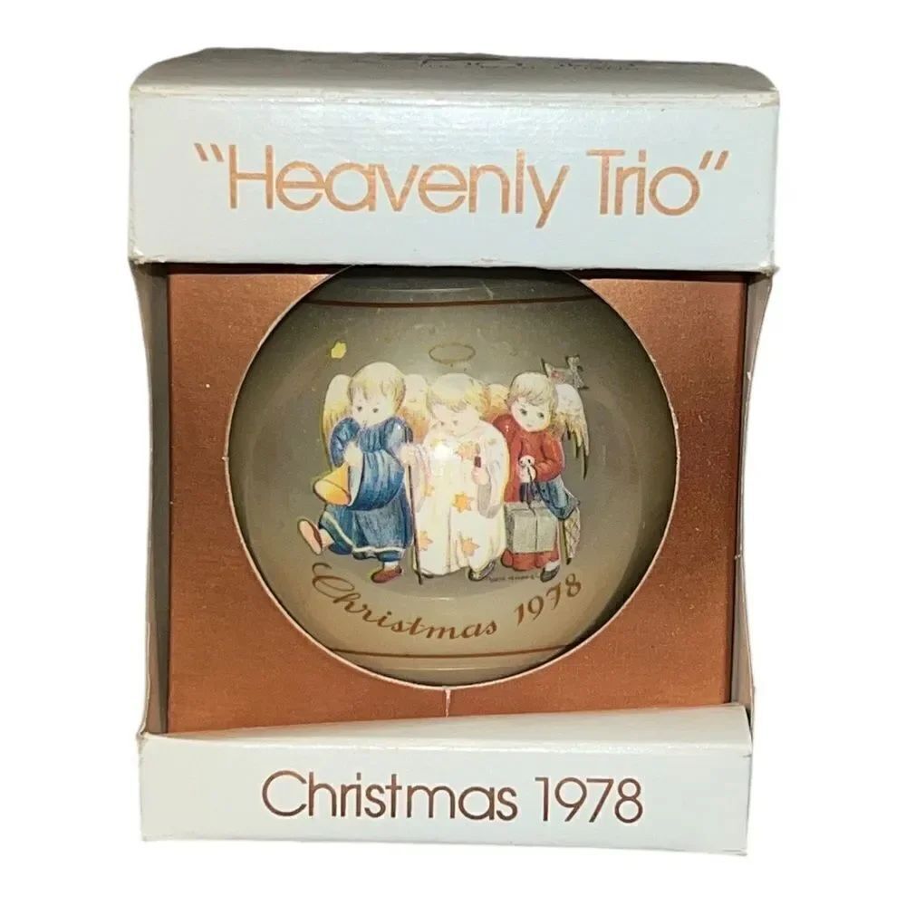 Schmid Berta Hummel Heavenly Trio 1978 Christmas Glass Ornament W Box